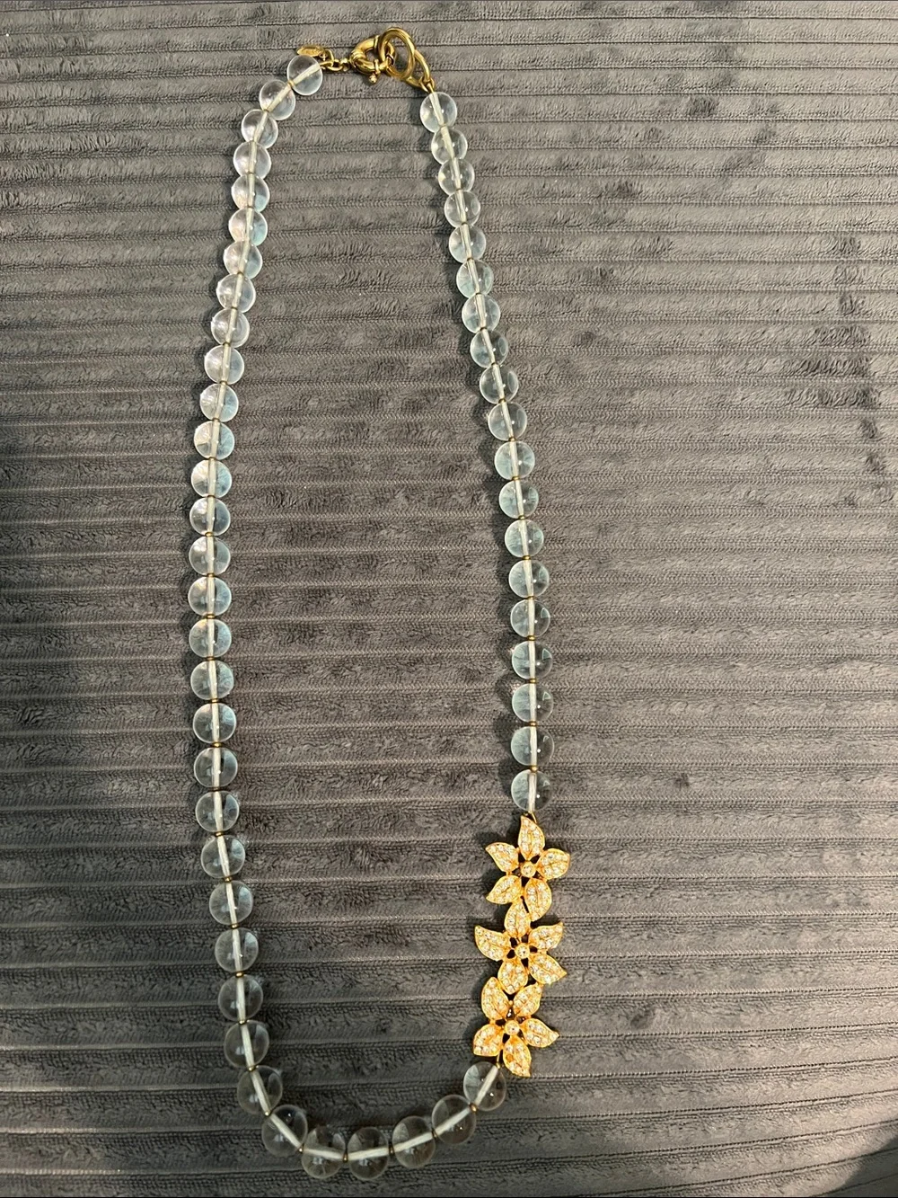 J.Crew Clear Crystal Beaded Necklace with Floral Flower Charm Pendant